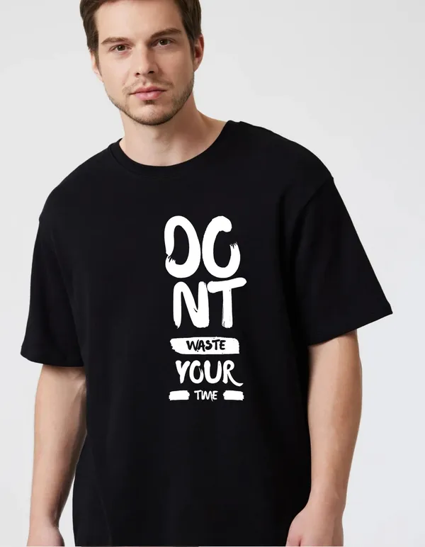 Black_Cotton_Blend_Trendy_Do_Not_Waste_Youur_Time_T-Shirt_For_Men