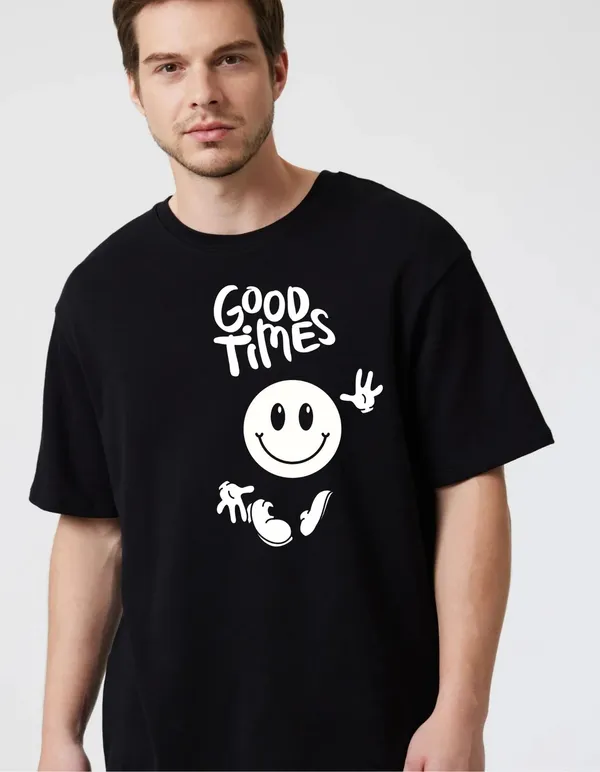 Black_Cotton_Blend_Trendy_Good_Times_T-Shirt_For_Men