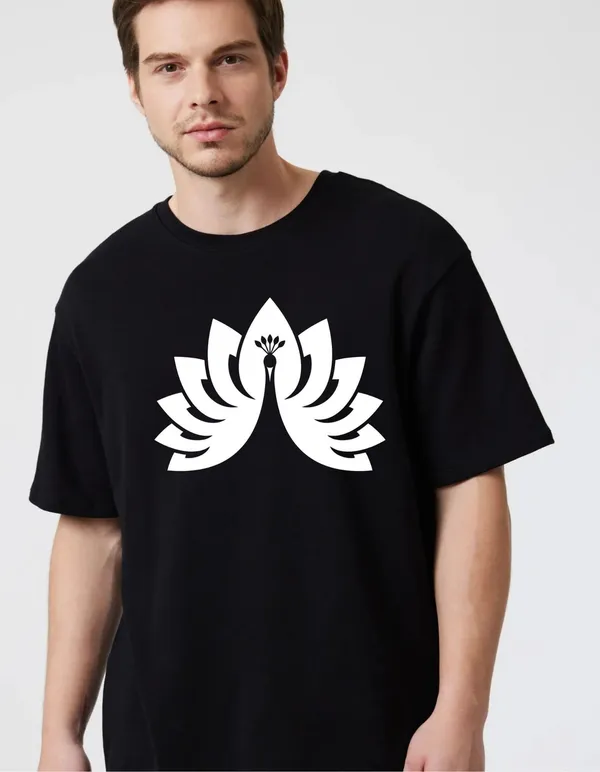 Black_Cotton_Blend_Trendy_Peacock_T-Shirt_For_Men