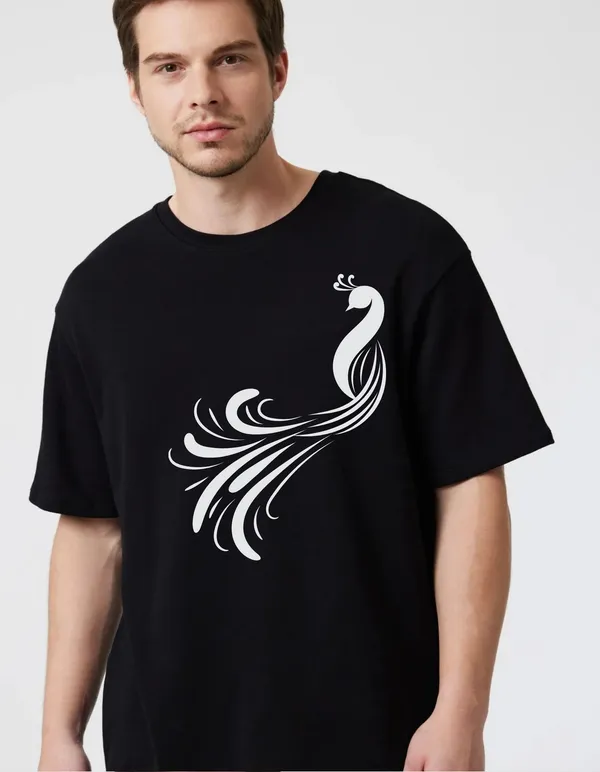 Black_Cotton_Blend_Trendy_Peacock_2_T-Shirt_For_Men