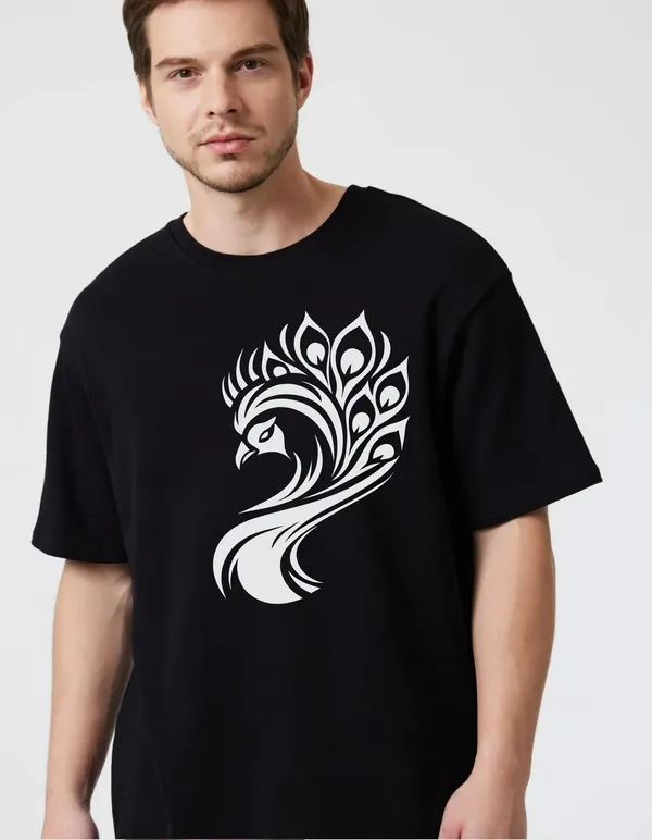 Black_Cotton_Blend_Trendy_Peacockface_T-Shirt_For_Men