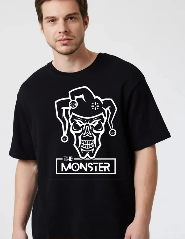 Black_Cotton_Blend_Trendy_Monster_T-Shirt_For_Men