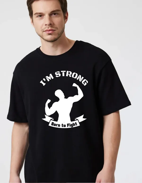 Black_Cotton_Blend_Trendy_I_Am_Strong_T-Shirt_For_Men