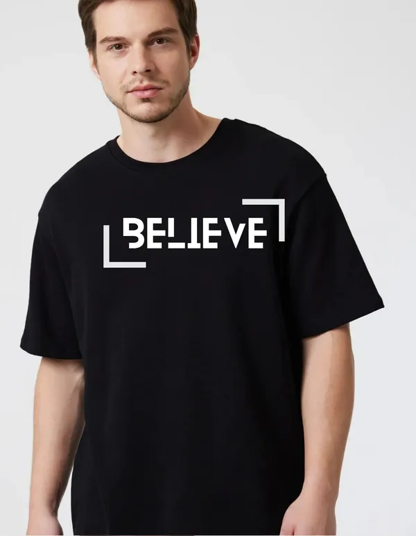 Black_Cotton_Blend_Trendy_Believe_T-Shirt_For_Men