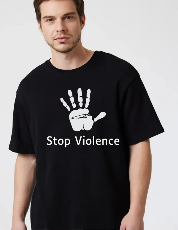 Black_Cotton_Blend_Trendy_Stop_Volience_T-Shirt_For_Men