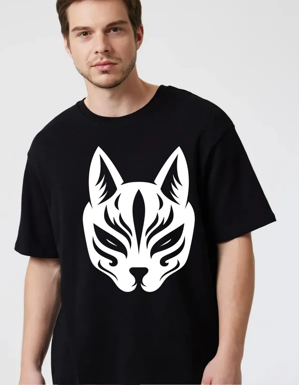 Black_Cotton_Blend_Trendy_Catt_Face_T-Shirt_For_Men