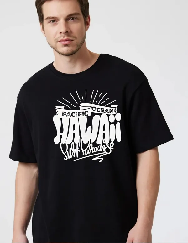 Black_Cotton_Blend_Trendy_Hawaii_T-Shirt_For_Men