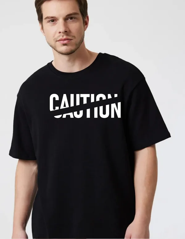 Black_Cotton_Blend_Trendy_Caution_T-Shirt_For_Men