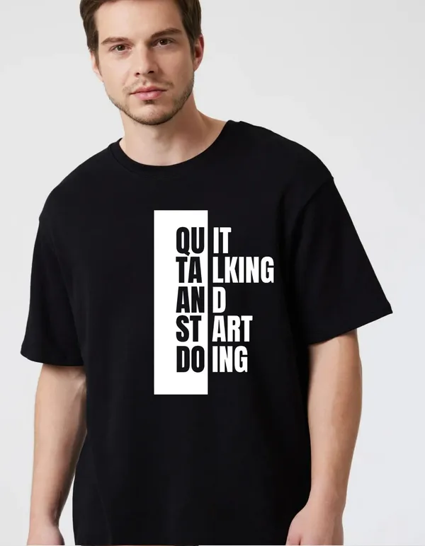 Black_Cotton_Blend_Trendy_Quit_Talking_T-Shirt_For_Men