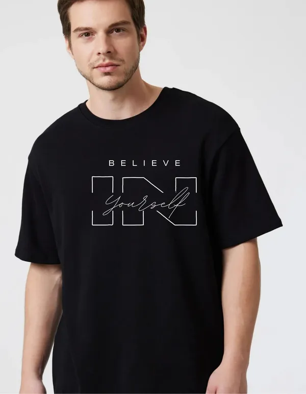 Black_Cotton_Blend_Trendy_Believe_In_Youurself_T-Shirt_For_Men