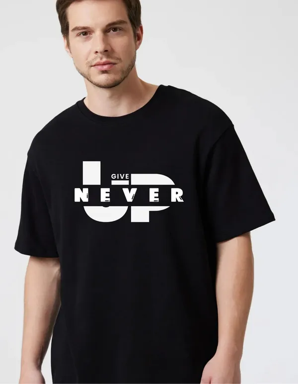 Black_Cotton_Blend_Trendy_Never_Give_Up_T-Shirt_For_Men