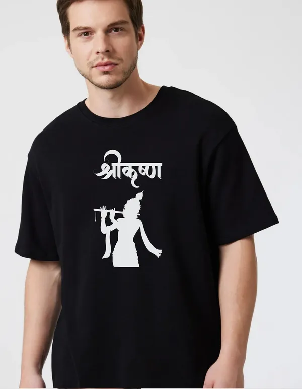 Black_Cotton_Blend_Trendy_Shri_Krisna_T-Shirt_For_Men