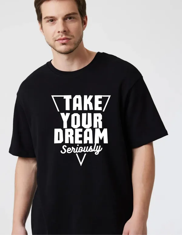 Black_Cotton_Blend_Trendy_Take_Youur_Dream_T-Shirt_For_Men