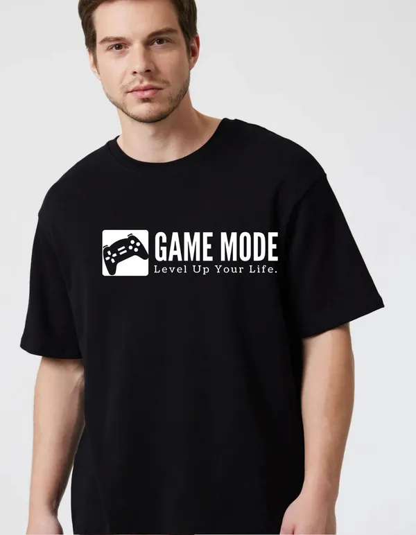 Black_Cotton_Blend_Trendy_Game_Mode_T-Shirt_For_Men