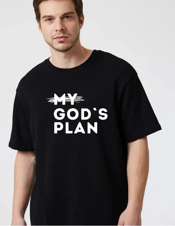 Black_Cotton_Blend_Trendy_My_God'S_Plan_T-Shirt_For_Men