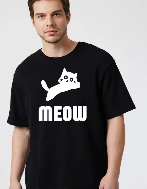 Black_Cotton_Blend_Trendy_Back_Printed_Meow_T-Shirt_For_Men
