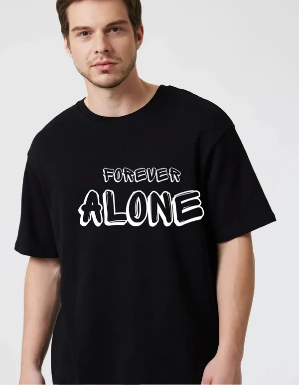 Black_Cotton_Blend_Trendy_Forrever_Alone_T-Shirt_For_Men
