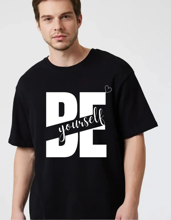 Black_Cotton_Blend_Trendy_Be_Youurself_T-Shirt_For_Men