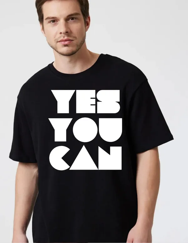 Black_Cotton_Blend_Trendy_Yes_Youu_Can_T-Shirt_For_Men