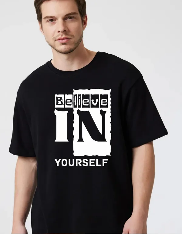 Black_Cotton_Blend_Trendy_Believe_In_Youuself_T-Shirt_For_Men