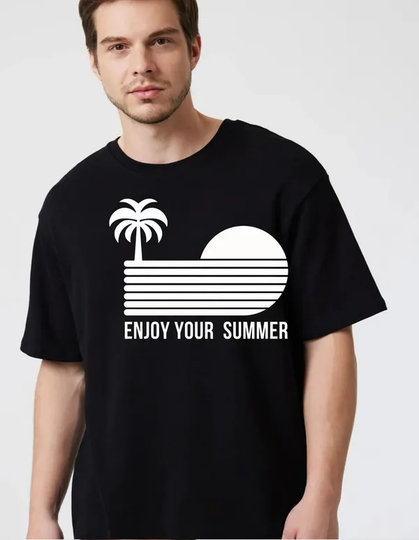 Black_Cotton_Blend_Trendy_Enjoy_Youur_Summer_T-Shirt_For_Men