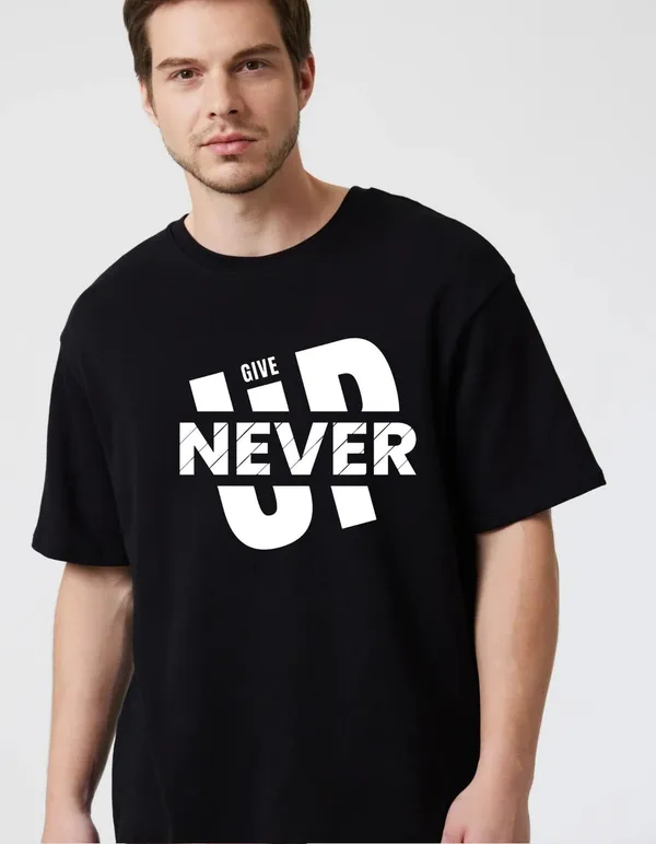 Black_Cotton_Blend_Trendy_Never_Give_Up_T-Shirt_For_Men