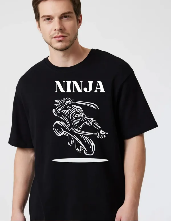 Black_Cotton_Blend_Trendy_Ninja_T-Shirt_For_Men
