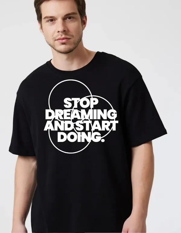 Black_Cotton_Blend_Trendy_Stop_Dreaming_T-Shirt_For_Men