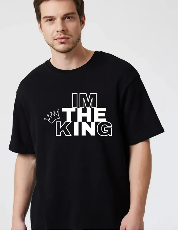 Black_Cotton_Blend_Trendy_I_M_The_King_T-Shirt_For_Men