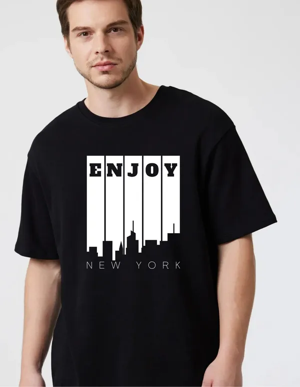 Black_Cotton_Blend_Trendy_Enjoy_Newyork_T-Shirt_For_Men