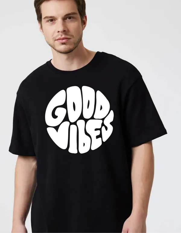 Black_Cotton_Blend_Trendy_Good_Vibes_T-Shirt_For_Men