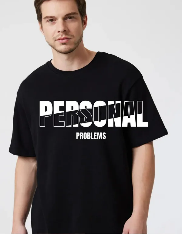 Black_Cotton_Blend_Trendy_Personal_Problem_T-Shirt_For_Men