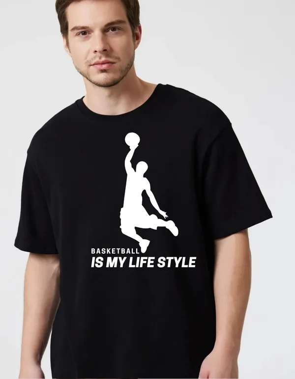 Black_Cotton_Blend_Trendy_Basketball_T-Shirt_For_Men