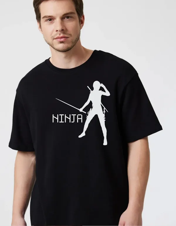 Black_Cotton_Blend_Trendy_Ninja_T-Shirt_For_Men