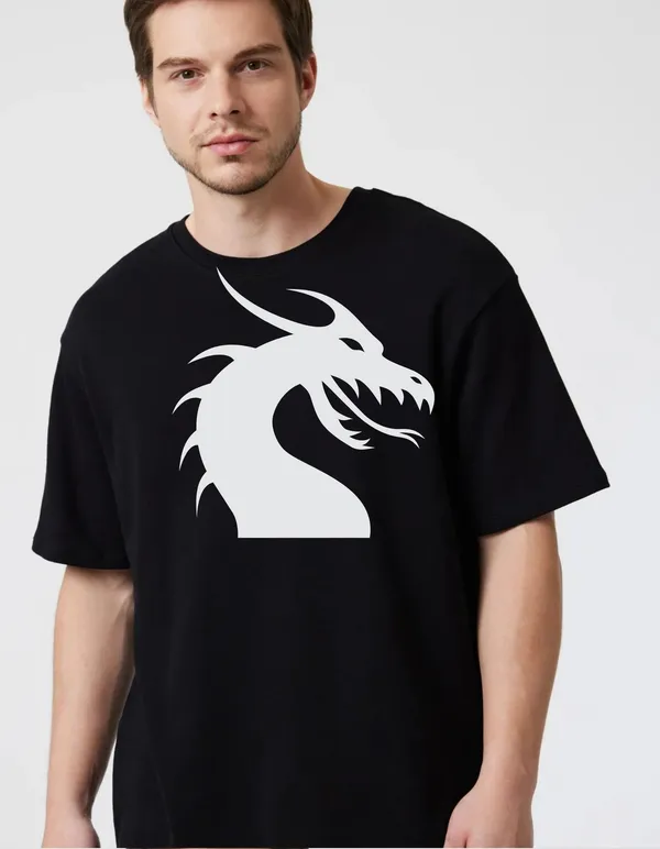 Black_Cotton_Blend_Trendy_Dargon_T-Shirt_For_Men
