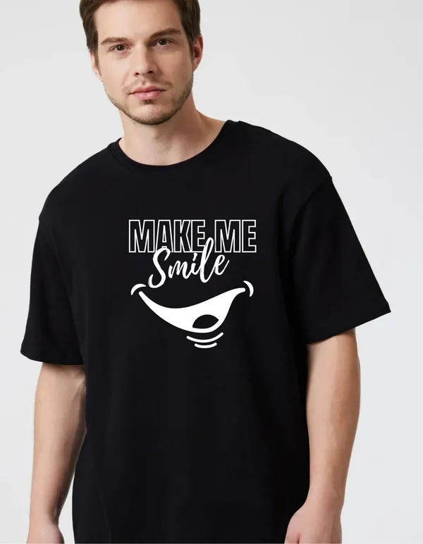 Black_Cotton_Blend_Trendy_Make_Me_Smille_T-Shirt_For_Men