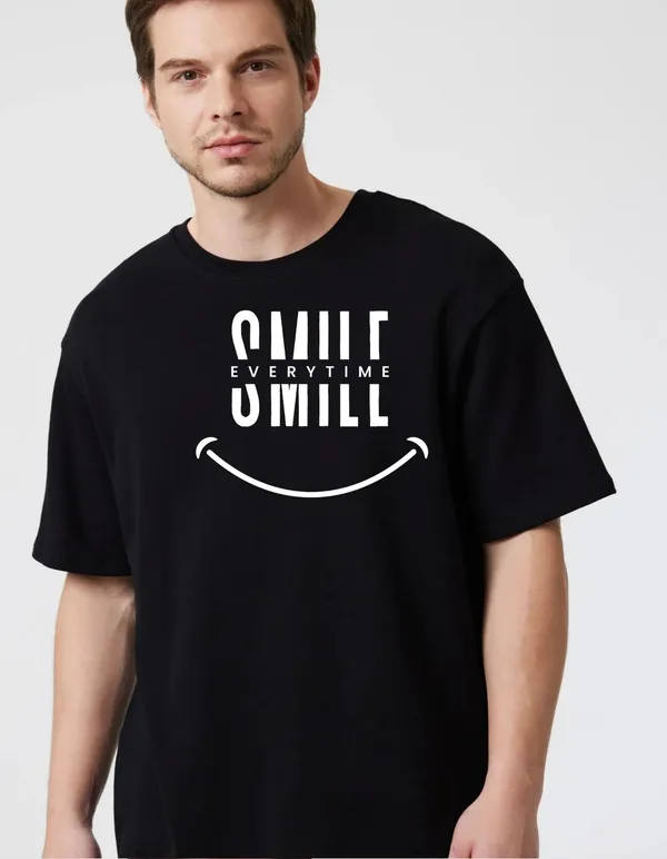 Black_Cotton_Blend_Trendy_Smille_Everytime_T-Shirt_For_Men