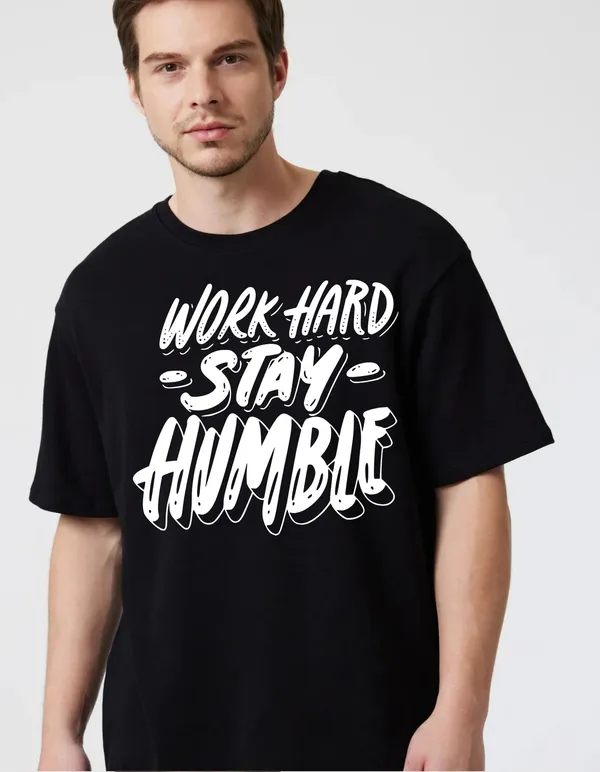 Black_Cotton_Blend_Trendy_Work_Hard_Stay_Humble_T-Shirt_For_Men