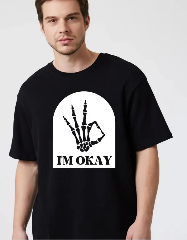 Black_Cotton_Blend_Trendy_I_M_Ok_T-Shirt_For_Men