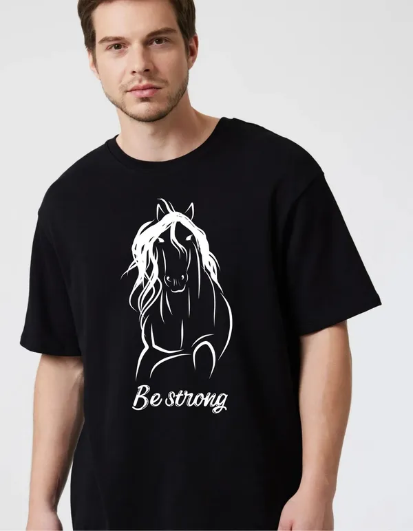 Black_Cotton_Blend_Trendy_Be_Strong_T-Shirt_For_Men