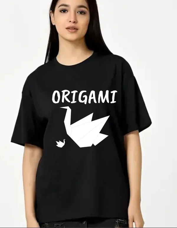 Black_Cotton_Blend_Trendy_Origami_T-Shirt_For_Women