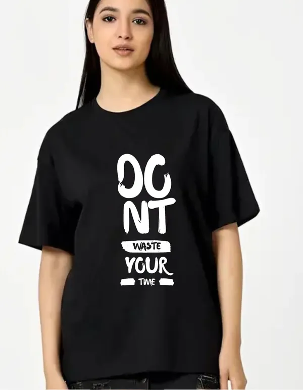 Black_Cotton_Blend_Trendy_Do_Not_Waste_Youur_Time_T-Shirt_For_Women