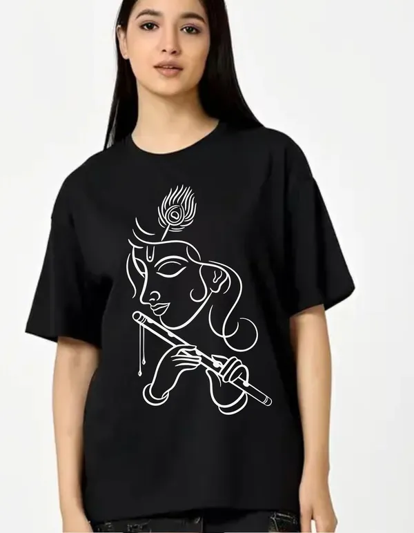 Black_Cotton_Blend_Trendy_Krishna_T-Shirt_For_Women
