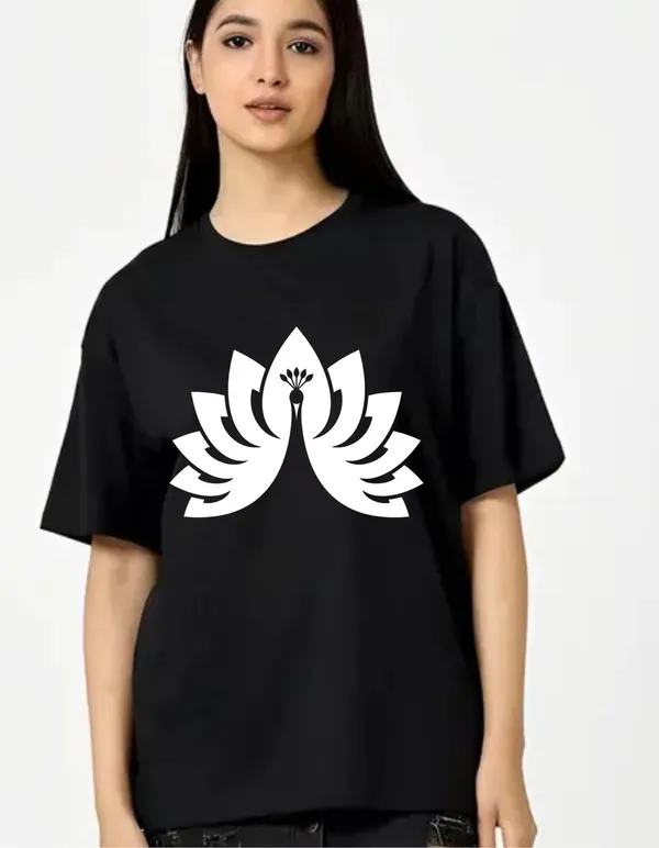 Black_Cotton_Blend_Trendy_Peacock_T-Shirt_For_Women