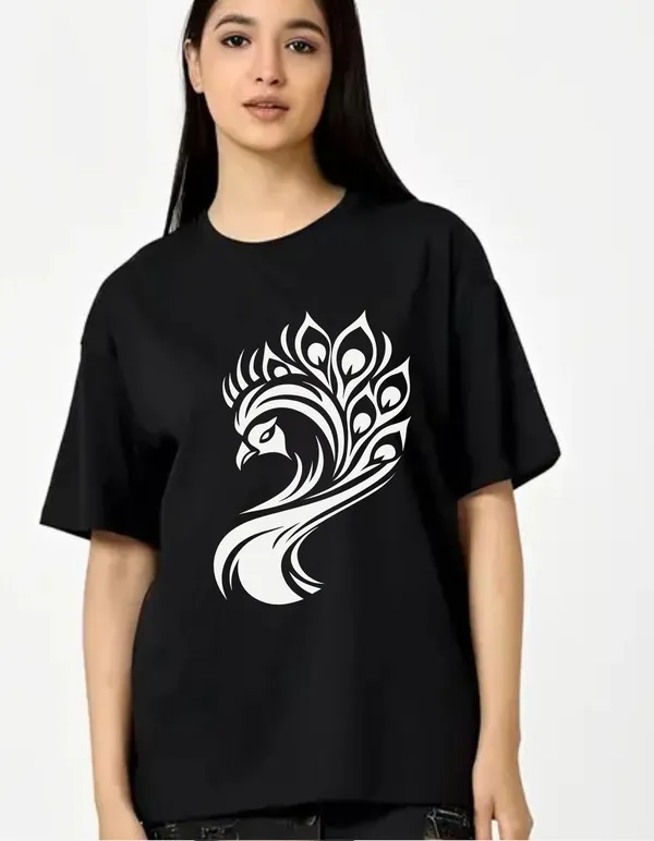 Black_Cotton_Blend_Trendy_Peacockface_T-Shirt_For_Women