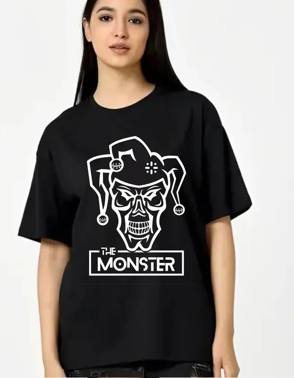 Black_Cotton_Blend_Trendy_Monster_T-Shirt_For_Women