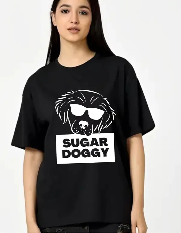 Black_Cotton_Blend_Trendy_Sugar_Doggy_T-Shirt_For_Women