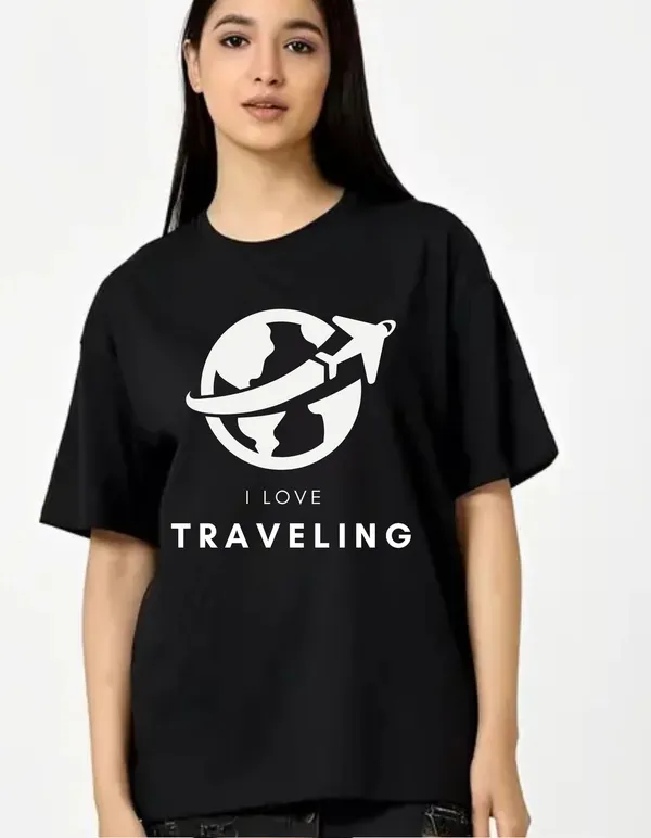 Black_Cotton_Blend_Trendy_I_Love_Traveling_T-Shirt_For_Women