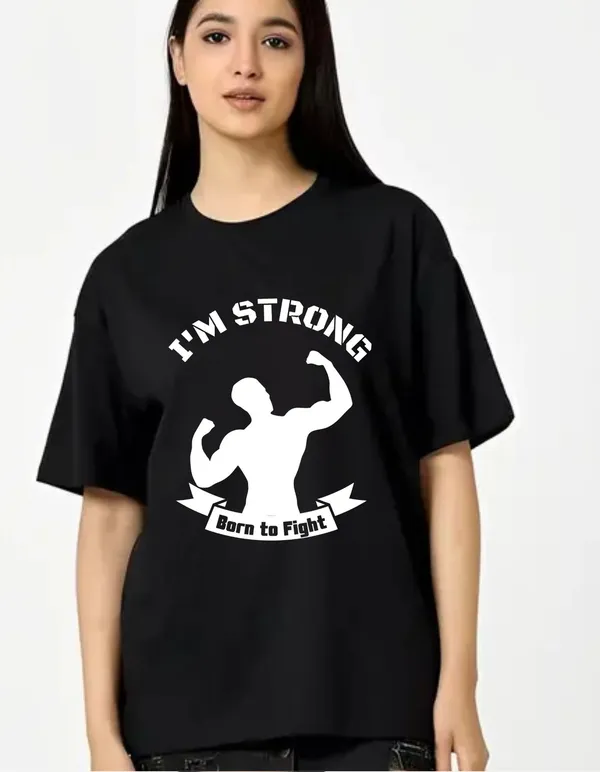 Black_Cotton_Blend_Trendy_I_Am_Strong_T-Shirt_For_Women