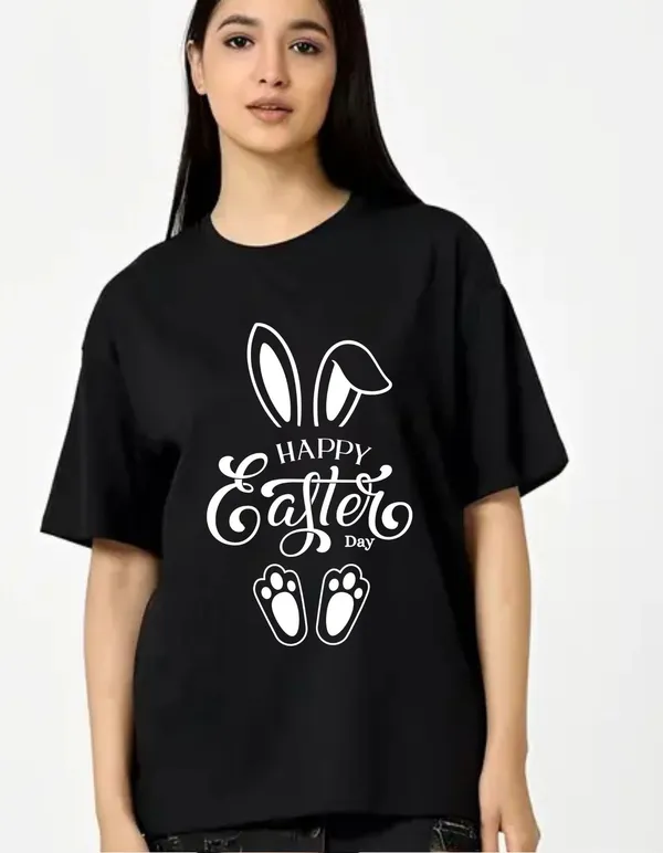 Black_Cotton_Blend_Trendy_Happy_Easter_T-Shirt_For_Women